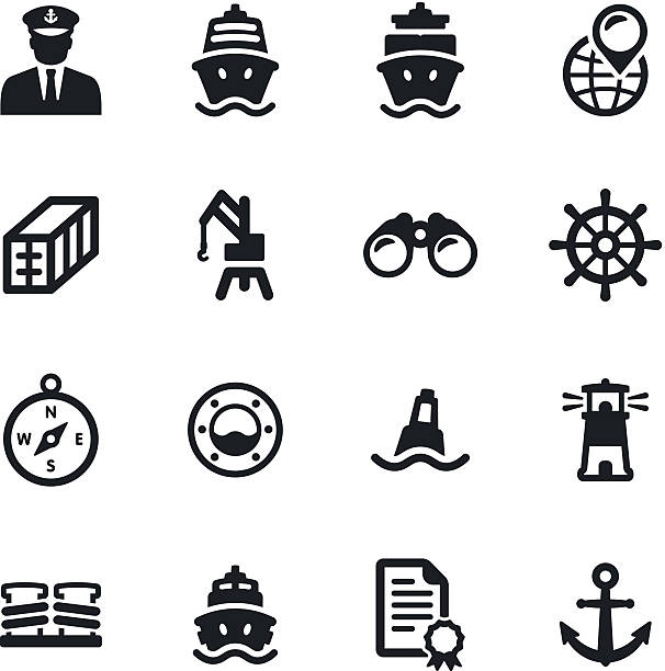 illustrazioni stock, clip art, cartoni animati e icone di tendenza di porta icone di spedizione - anchor harbor vector symbol