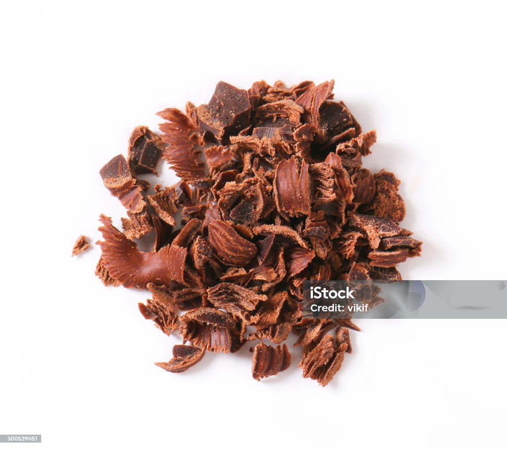 Grated chocolate Pile of grated plain chocolate Candy Stock Photo