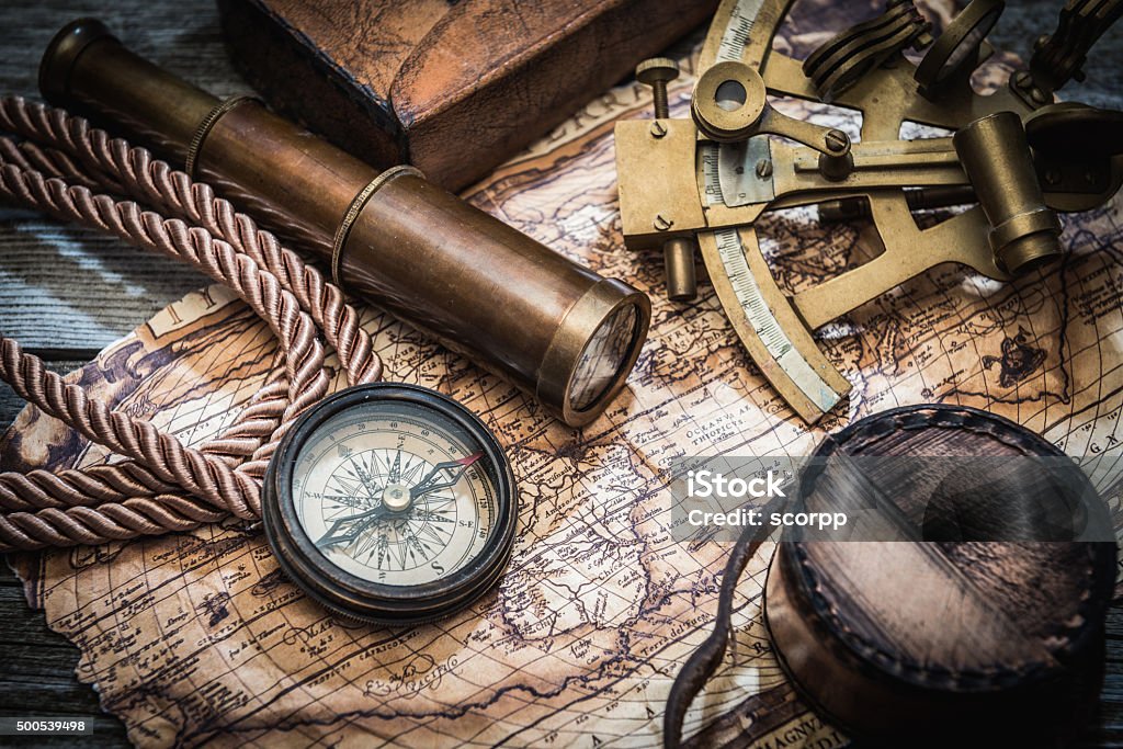 vintage marine still life vintage marine  still life with compass and old map Ancient Stock Photo