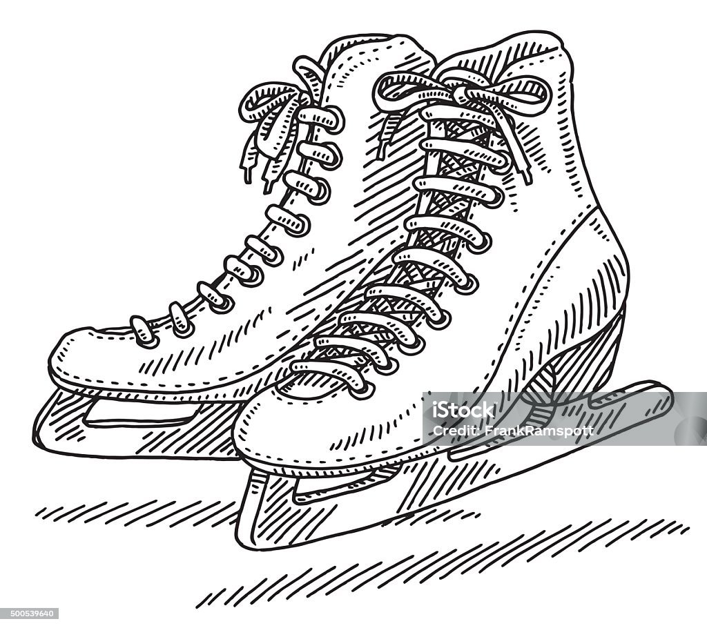 Pair Of Ice Skates Drawing Hand-drawn vector drawing of a Pair Of Ice Skates for Women. Black-and-White sketch on a transparent background (.eps-file). Included files are EPS (v10) and Hi-Res JPG. Ice Skate stock vector