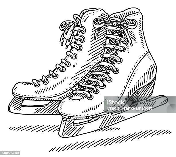 Pair Of Ice Skates Drawing Stock Illustration - Download Image Now - Ice Skate, Line Art, Ice-skating