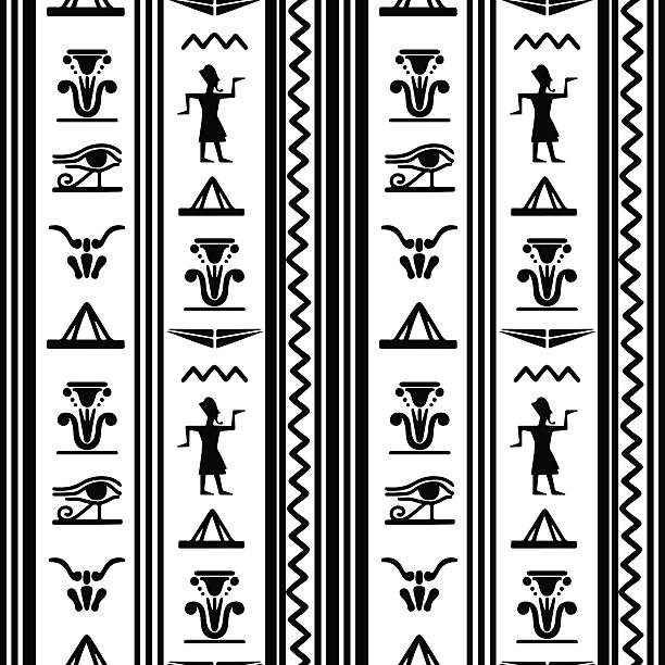 illustrations, cliparts, dessins animés et icônes de motif sans couture frontière égyptienne - egyptian culture hieroglyphics human eye symbol