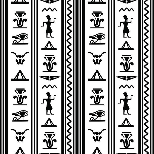 illustrazioni stock, clip art, cartoni animati e icone di tendenza di confini senza soluzione di continuità motivo egiziano - egyptian culture hieroglyphics human eye symbol