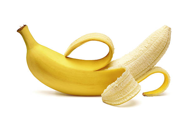 istock Peeled banana on white background 500542344