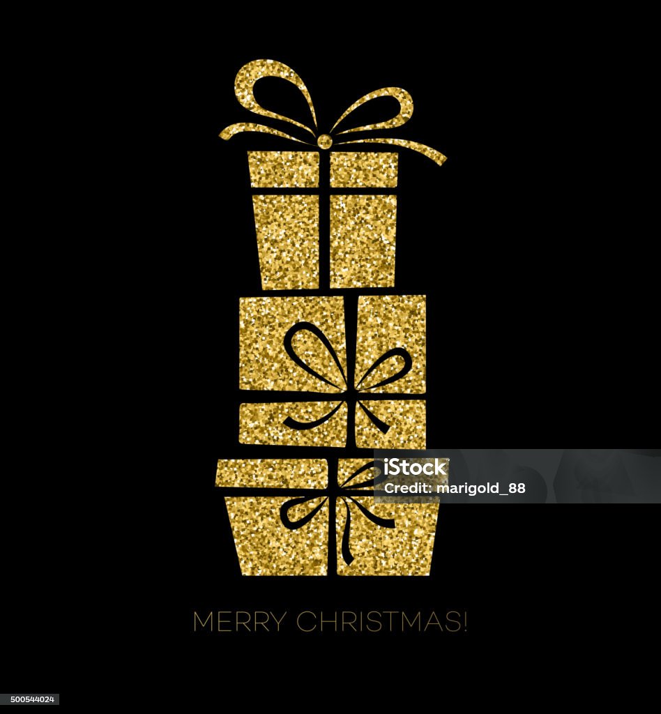 Caja de regalo de navidad tarjeta - arte vectorial de Oro - Metal libre de derechos