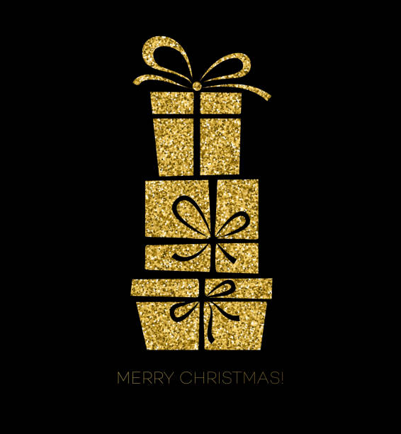 ilustrações de stock, clip art, desenhos animados e ícones de caixa de presente de natal cartão - gold golden part of black