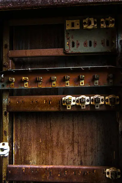 empty metallic electrical box, old rusty equipment