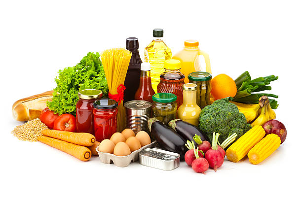 istock Large group of food and drinks isolated on white background 500546148