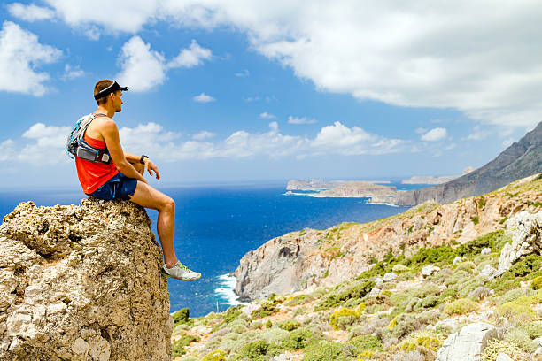 istock Hiking man looking at inspirational view 500546208