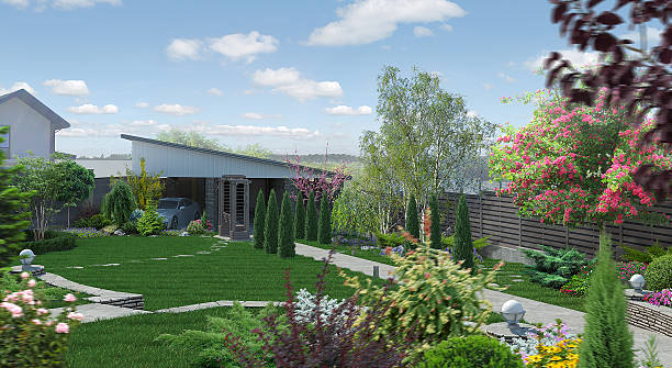 istock Landscaping garden alley, 3D render 500546392