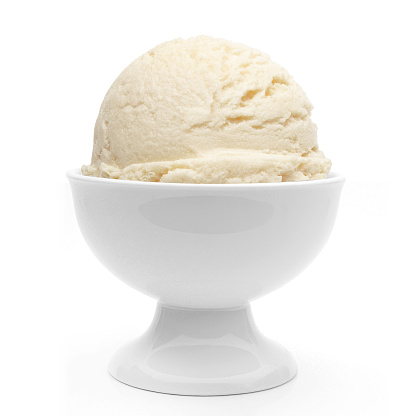 Vanilla ice cream in bowl on white background
