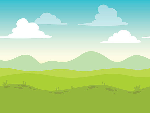 ilustraciones, imágenes clip art, dibujos animados e iconos de stock de sin fisuras paisaje de historieta con pantalla plana - field landscape