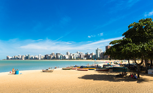 Vitoria, Brazil - July 5, 2015: People enjoying a hot day at Costa Beach in Espirito Santo, Brazil