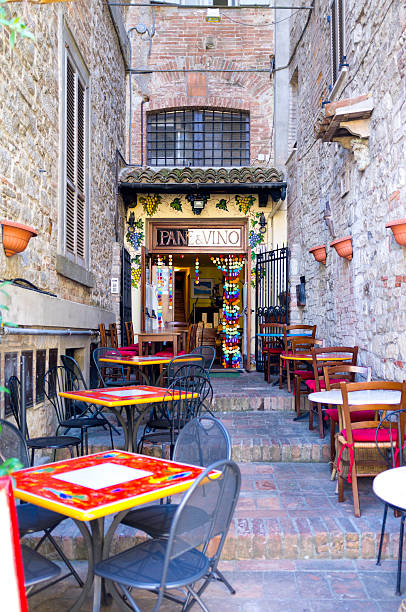 Umbria, outside of a typical trattoria. Color image stock photo