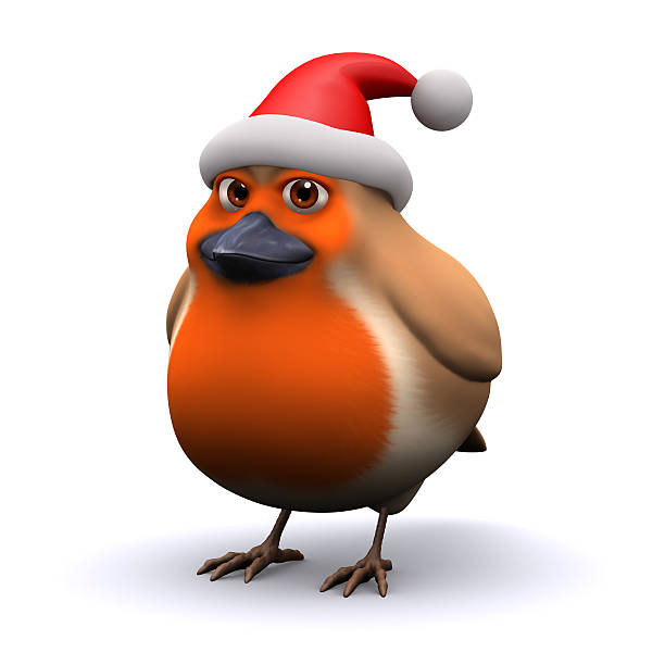 istock 3d Robin wears a Santa Claus hat 500555665