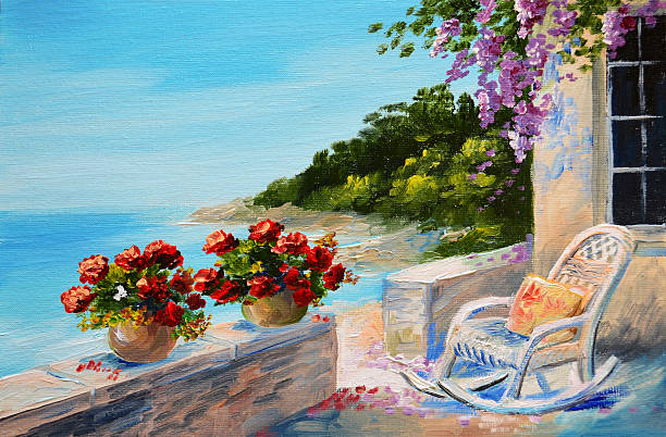 istock oil painting - balcony near the sea 500555971