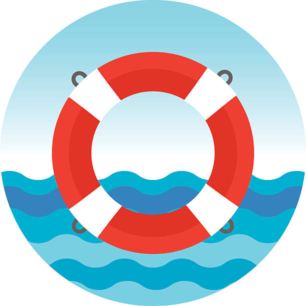 ilustrações de stock, clip art, desenhos animados e ícones de lifebuoy em mar azul - life belt water floating on water buoy