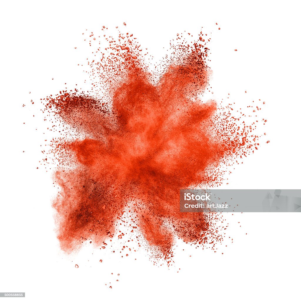 Red powder explosion isolated on white Red powder explosion isolated on white background Ground - Culinary Stock Photo