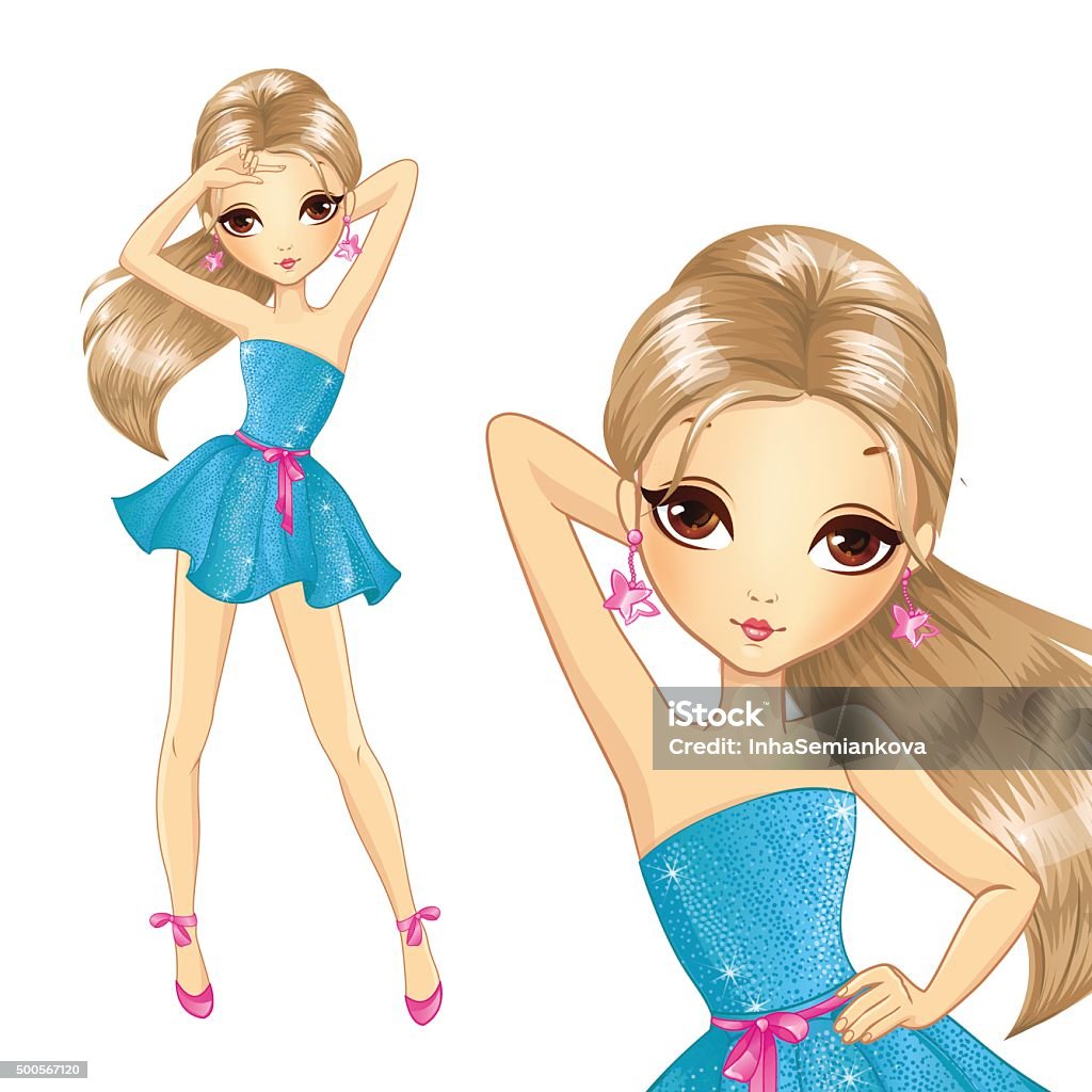 Girl In Evening Short Blue Dress Vector illustration of beautiful blonde girl  in evening short blue dress 2015 stock vector