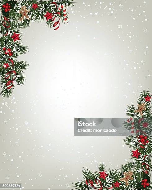 Christmas Background With Fir And Snowflakes Stock Illustration - Download Image Now - Border - Frame, Christmas, Backgrounds