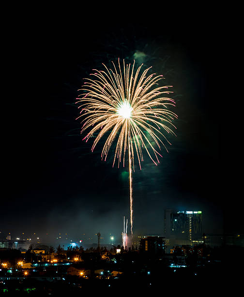istock Brightly colorful fireworks in the night sky 500571600