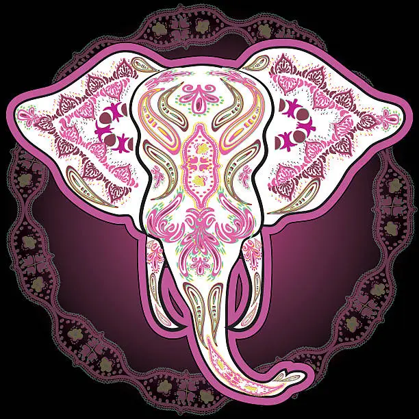 Vector illustration of Greeting card with Elephant, skeletons with floral & Ethnic patterns.