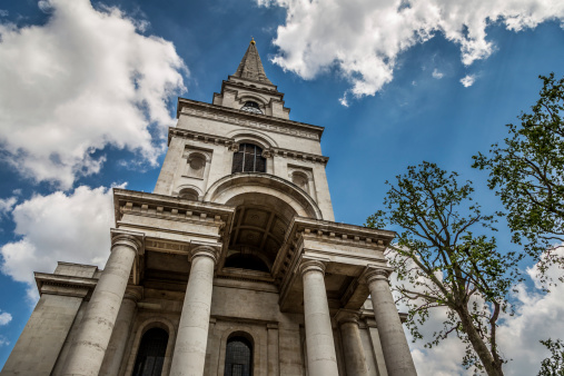 Church near Spitalfields Market, London, UK.