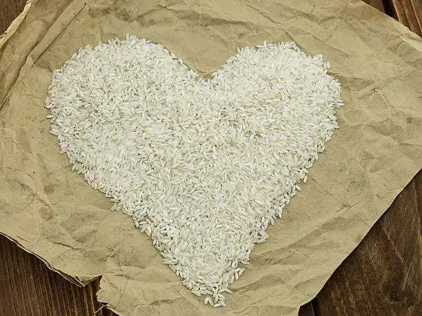 The white rice seeds on the wrapping-paper