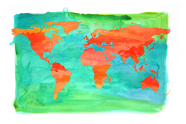 istock World map painted with watercolors, green and orange 500576682