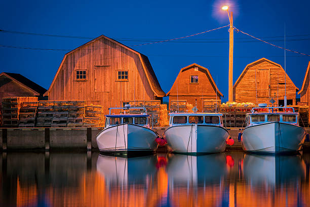 Bateaux de pêche au Malpeque port de P.E.I. blue hour. - Photo