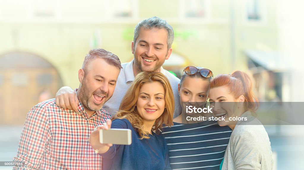 self portrait friends happy friends making self photography and laughing. Adult Stock Photo