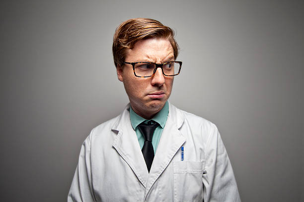 Confused Nerdy Scientist stock photo