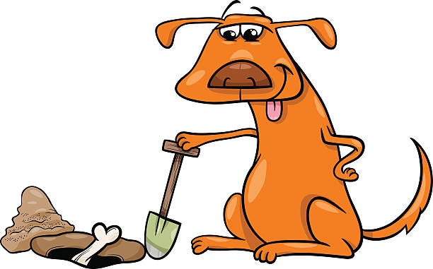 dog with bone cartoon illustration Cartoon Illustration of Dog which Burrows or Digs his Bone burying stock illustrations