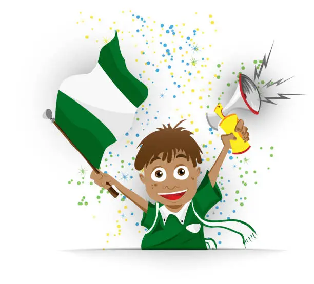 Vector illustration of Nigeria Soccer Fan Flag Cartoon