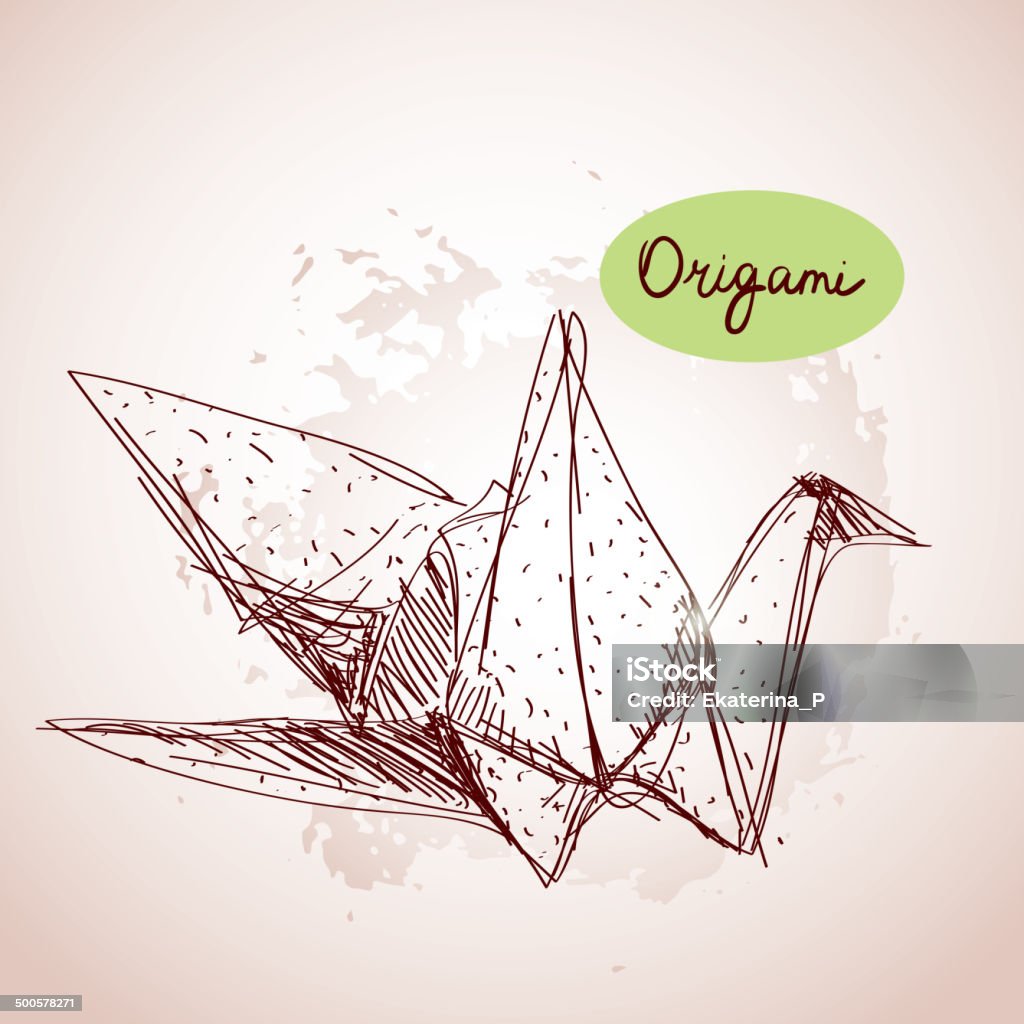 Origami Papier cranes sketch. Linie auf beige background.Grunge Struktur. - Lizenzfrei Bleistiftzeichnung Vektorgrafik