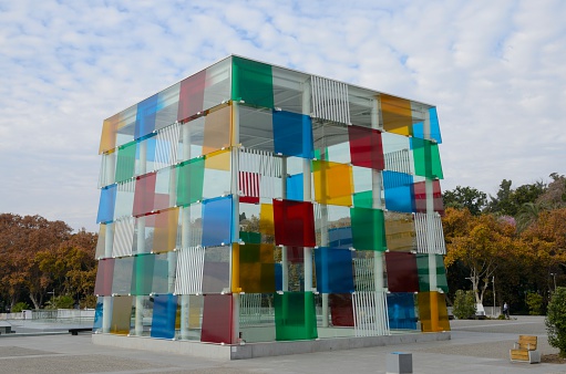 Malaga, Spain - December 8, 2015: Pompidou centre in the marina complex of Malaga, Spain