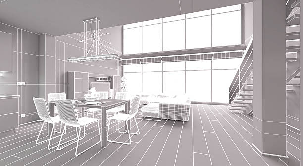 3 d interior de desenho de um moderno apartamento minúsculas - ispiration imagens e fotografias de stock