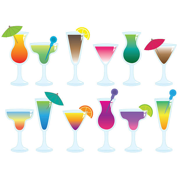 칵테일 일러스트 - drink umbrella paper umbrella white background margarita glass stock illustrations