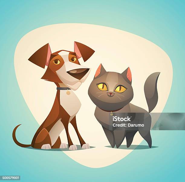 Katze Und Hund Zeichen Cartoon Stil Vektor Illustration Stock Vektor Art und mehr Bilder von Hund