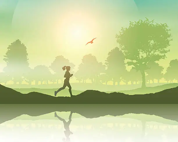Vector illustration of Female jogging in the countryside