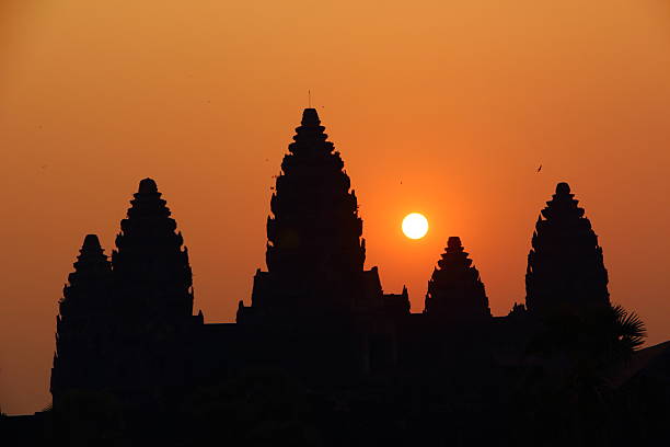 silhouette Angkor wat, Cambodia. stock photo