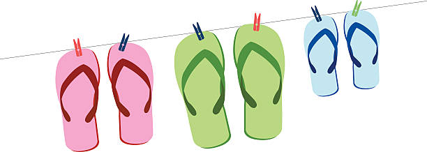 illustrations, cliparts, dessins animés et icônes de sandales - summer flip flop clothesline fun