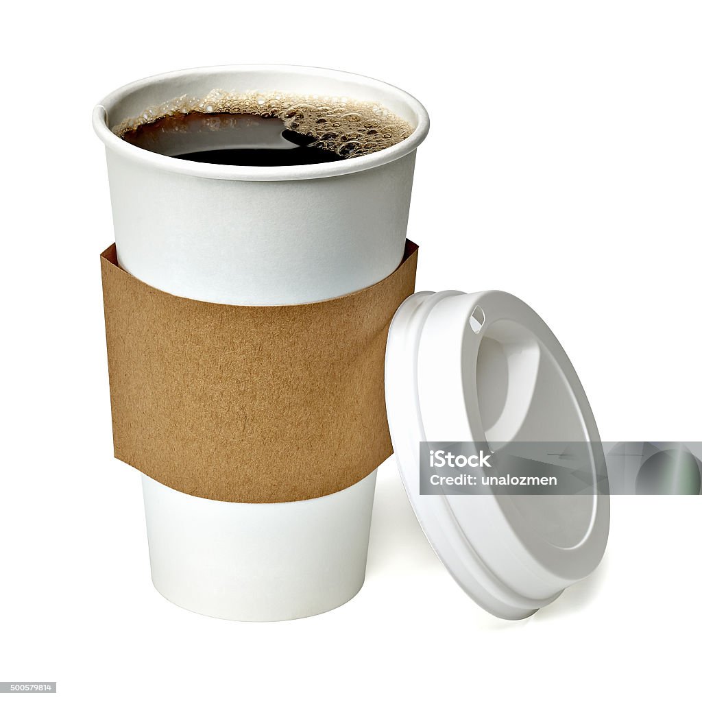 Coffee in takeaway cup Coffee in blank craft take away cup isolated on white background including clipping path Coffee - Drink Stock Photo