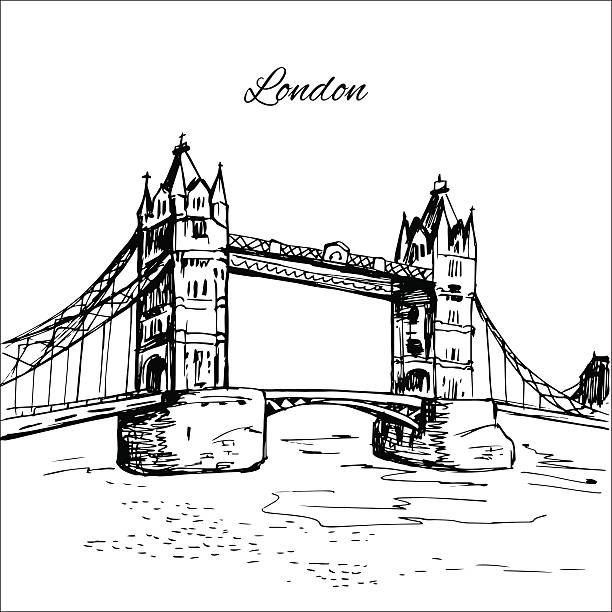 illustrations, cliparts, dessins animés et icônes de main dessinée london tower bridge - london england skyline silhouette built structure