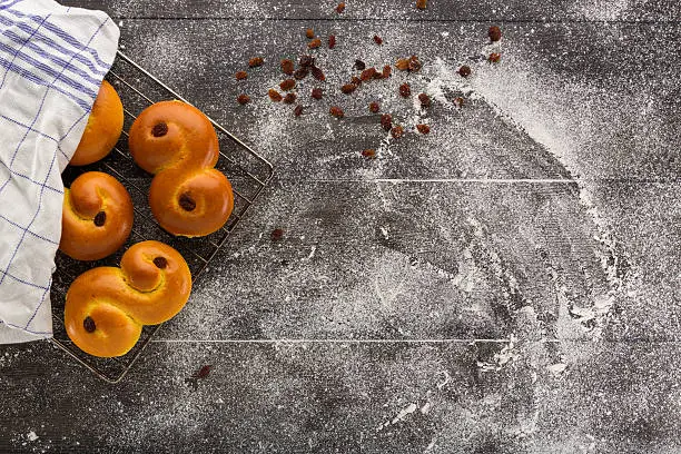 Photo of Baking of swedish saffron buns.