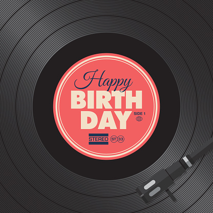 Happy birthday card. Vinyl illustration background, vector design editable. 