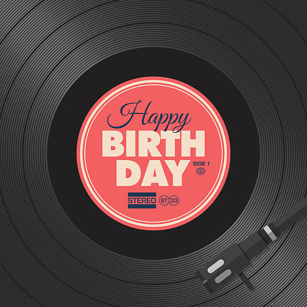 Happy birthday card. Vinyl illustration background 02 Happy birthday card. Vinyl illustration background, vector design editable.  soundcard stock illustrations