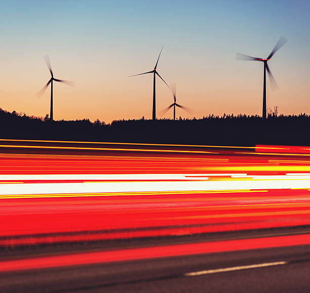 風力 highway - industrial equipment industry growth silhouette ストックフォトと画像