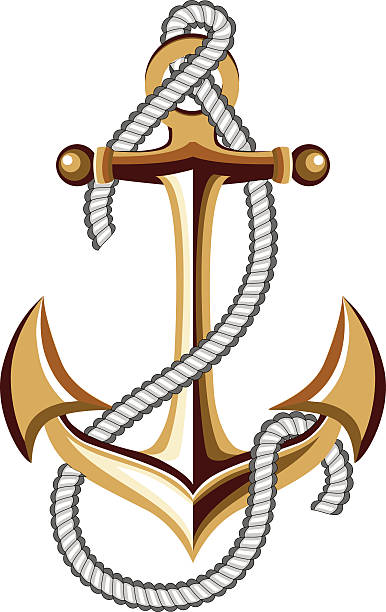 anchor with rope Gold Anchor Vector industrial ship military ship shipping passenger ship stock illustrations