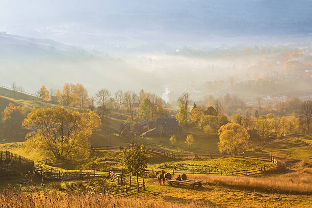 autumn morning in mountain village
